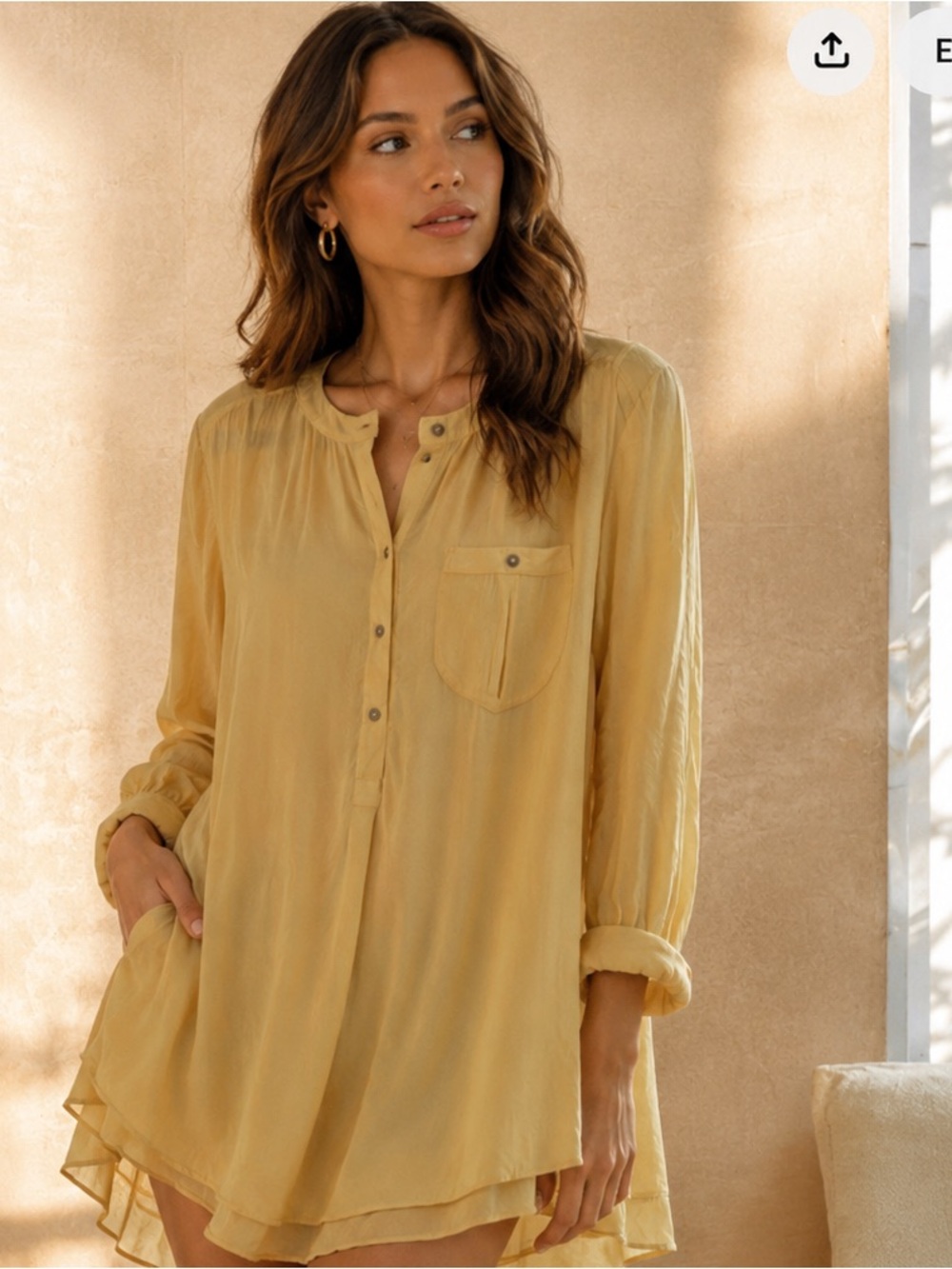 Free People Women's Yellow Button-Up dress